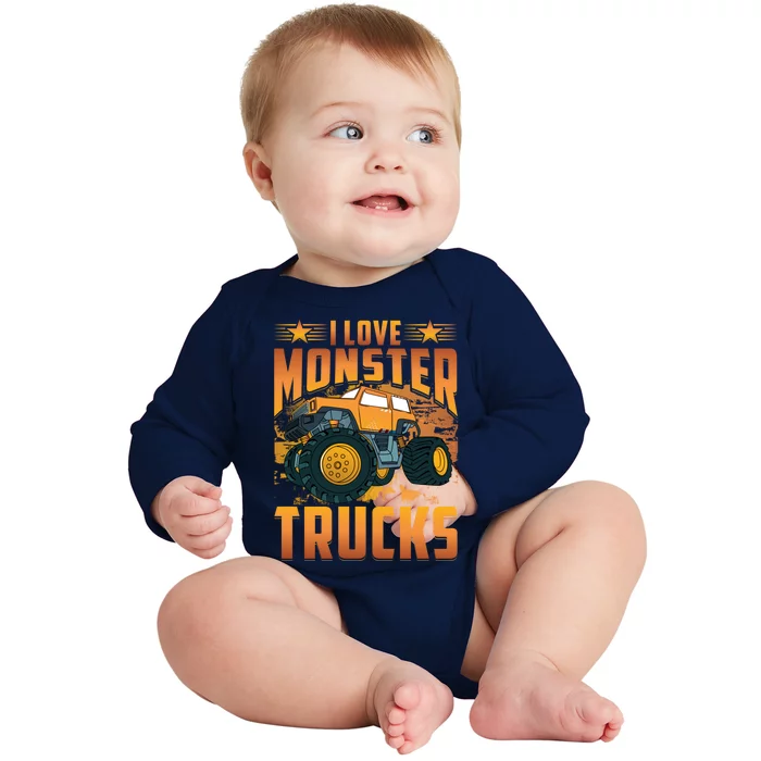 I Love Monster Trucks Cute Gift Baby Long Sleeve Bodysuit