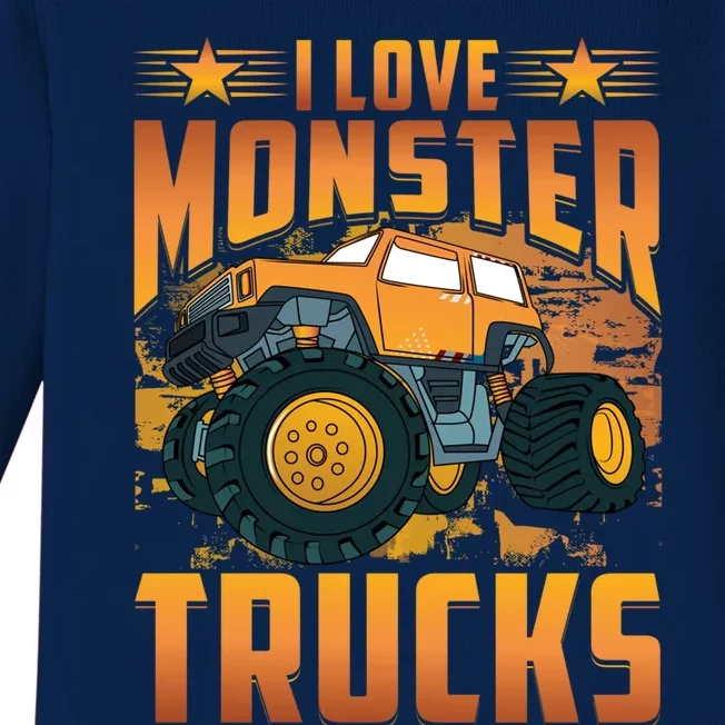 I Love Monster Trucks Cute Gift Baby Long Sleeve Bodysuit