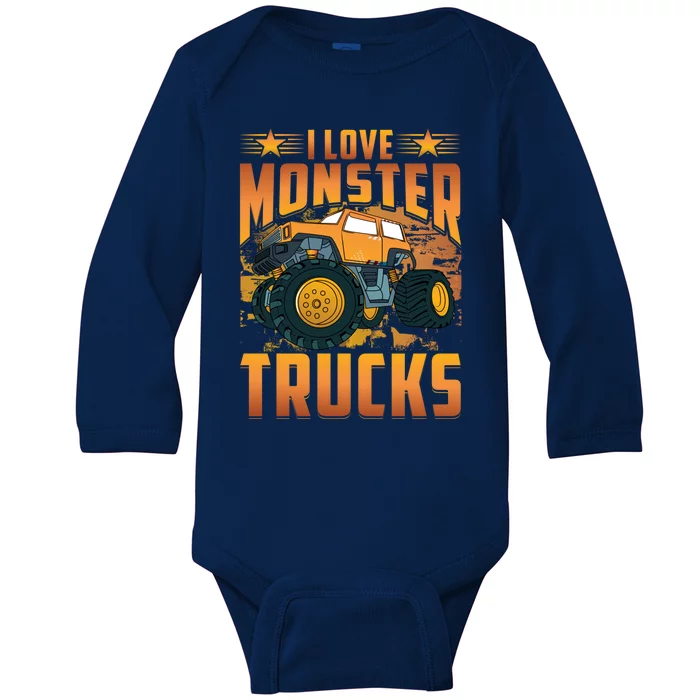 I Love Monster Trucks Cute Gift Baby Long Sleeve Bodysuit