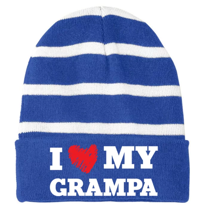 I Love My Grampa Favorite Family Member Valentines Gift Striped Beanie with Solid Band