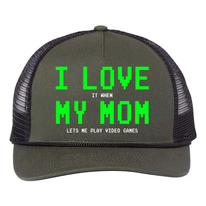 I Love My Mom Gamer Funny Gift For Teen Video Games Gift Retro Rope Trucker Hat Cap