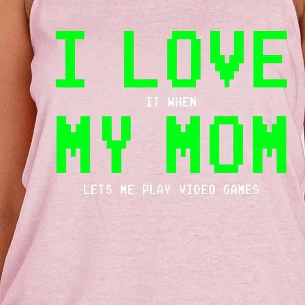 I Love My Mom Gamer Funny Gift For Teen Video Games Gift Women's Knotted Racerback Tank