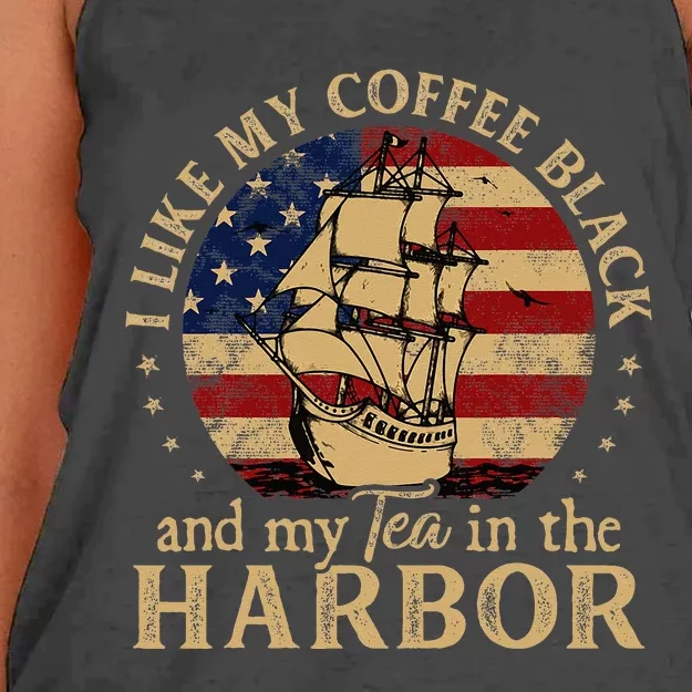 I Like My Coffee Black And My Tea In The Harbor Us History Women's Knotted Racerback Tank