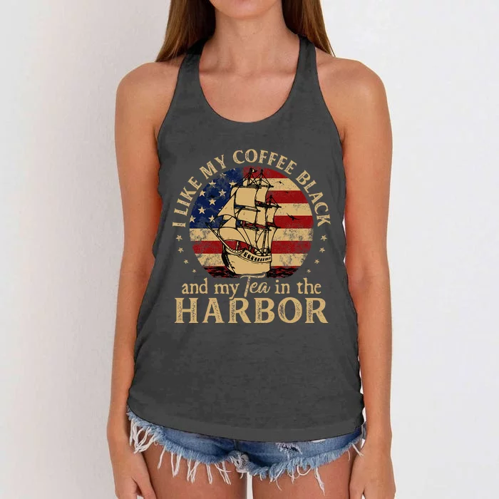 I Like My Coffee Black And My Tea In The Harbor Us History Women's Knotted Racerback Tank