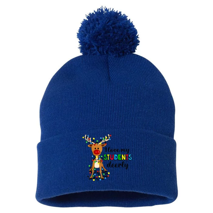 I Love My Students Deerly Funny Reindeer Christmas Teacher Gift Pom Pom 12in Knit Beanie