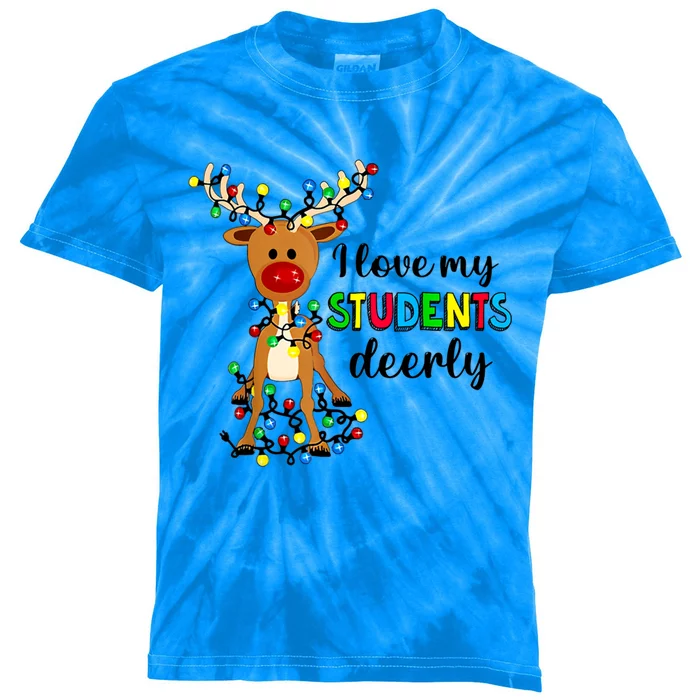 I Love My Students Deerly Funny Reindeer Christmas Teacher Gift Kids Tie-Dye T-Shirt