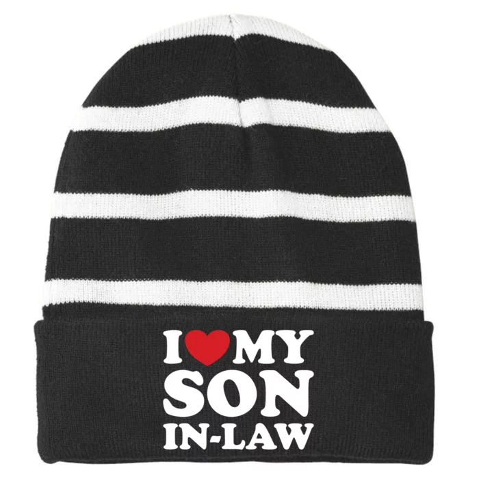 I Love My Son In Law Striped Beanie with Solid Band