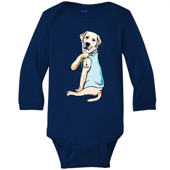 I Love Mom Funny Labrador Tattooed Baby Long Sleeve Bodysuit