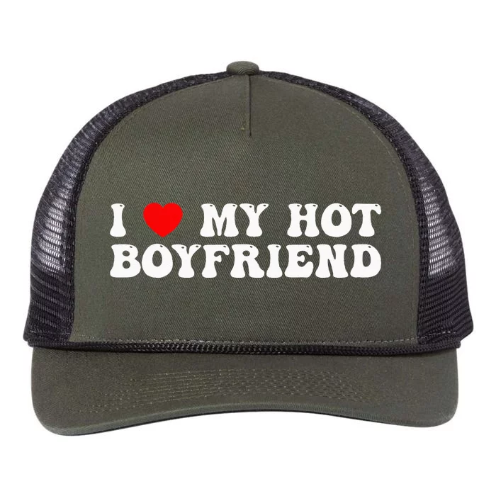 I Love My Boyfriend I Love My Hot Boyfriend So Stay Away Retro Rope Trucker Hat Cap