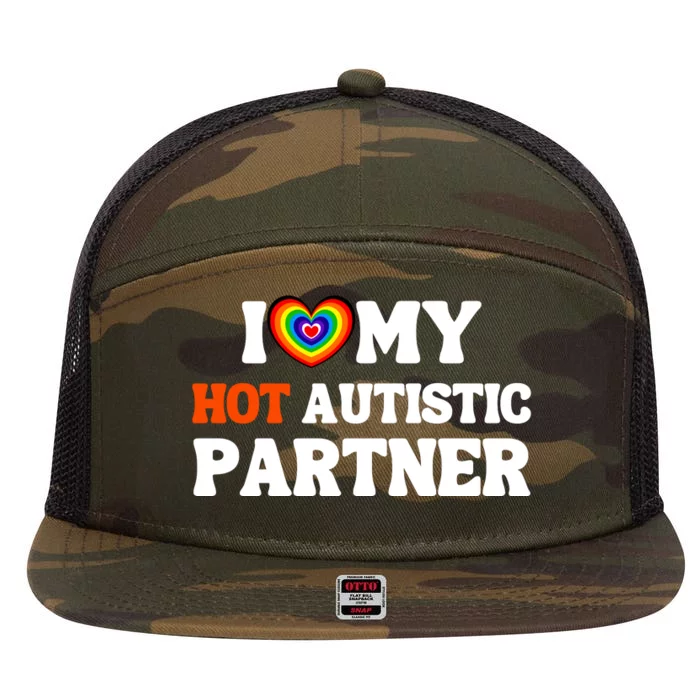 I Love My Hot Autistic Partner 7 Panel Mesh Trucker Snapback Hat