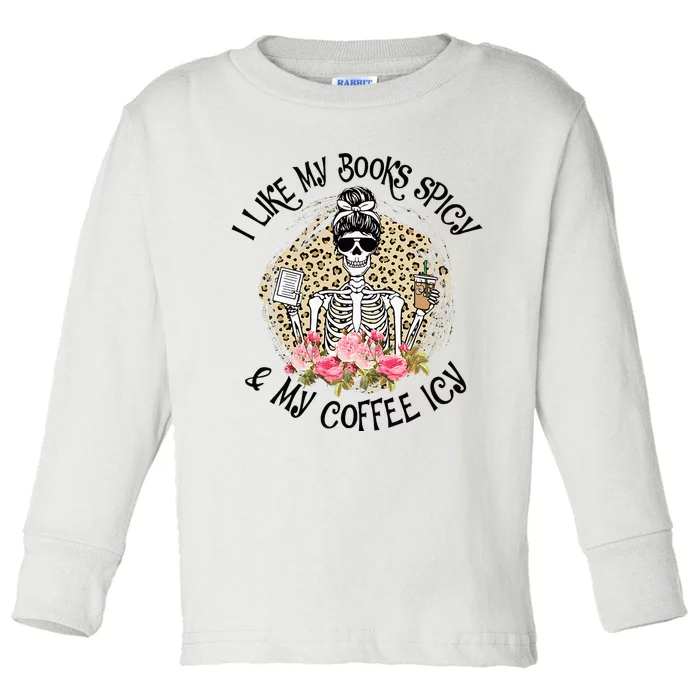 I Like My Books Spicy & My Coffee Icy Reader Reading Bookish Toddler Long Sleeve Shirt