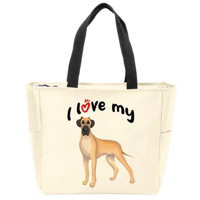 I Love My Fawn Great Dane Dog Zip Tote Bag