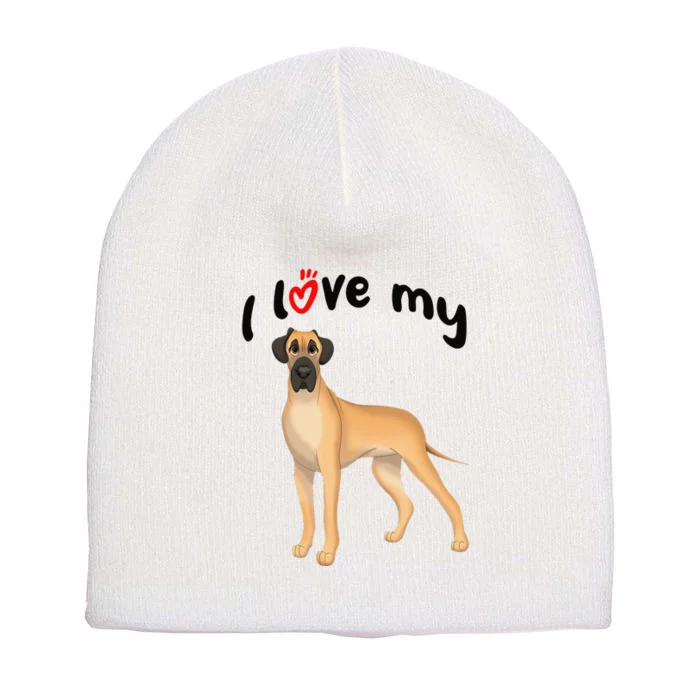 I Love My Fawn Great Dane Dog Short Acrylic Beanie