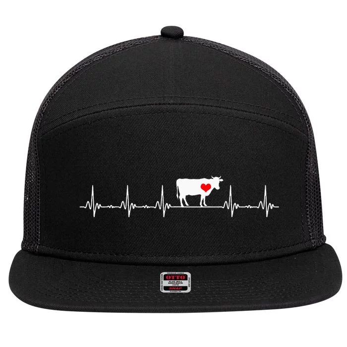 I Love My Cow Valve EKG Heartbeat animal 7 Panel Mesh Trucker Snapback Hat