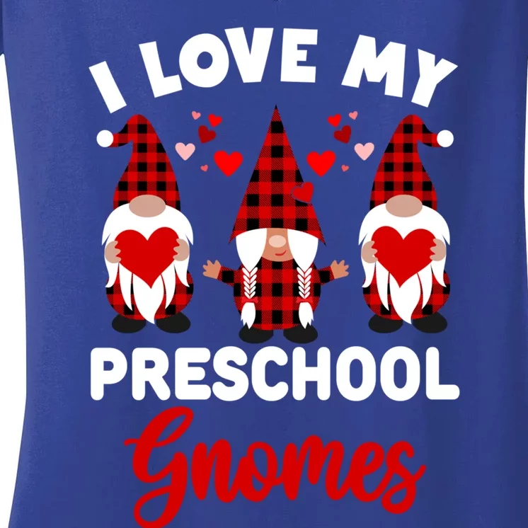 I Love My Preschool Gnomes Cute Valentines Day Teacher Love Gift Women's V-Neck T-Shirt