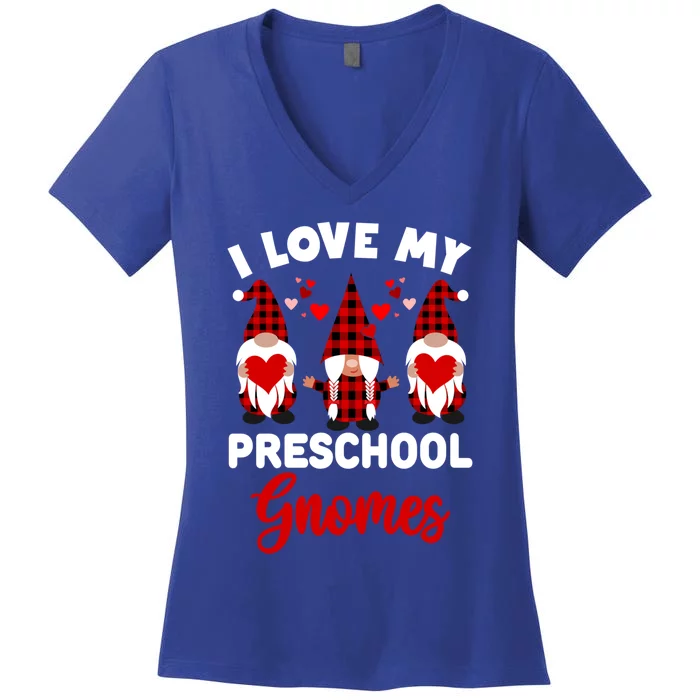 I Love My Preschool Gnomes Cute Valentines Day Teacher Love Gift Women's V-Neck T-Shirt