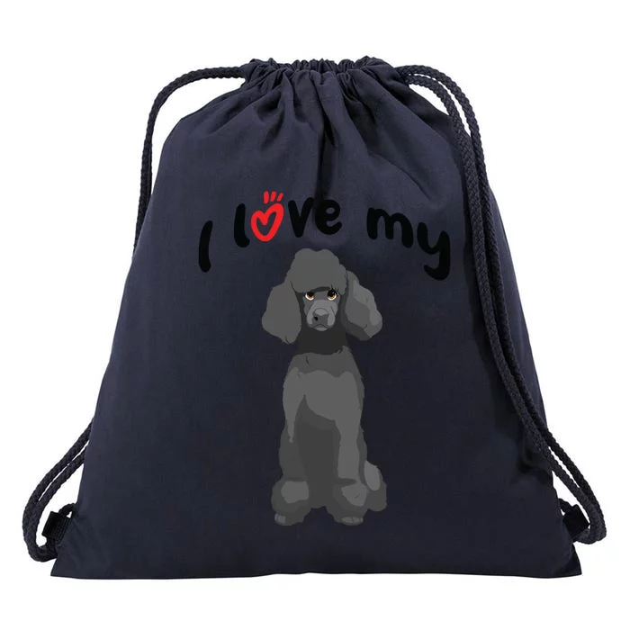 I Love My Black Standard Poodle Dog Drawstring Bag