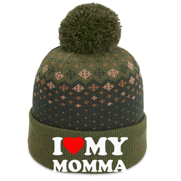 I Love My Momma Heart Family The Baniff Cuffed Pom Beanie