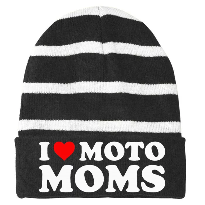 I Love Moto Moms Striped Beanie with Solid Band