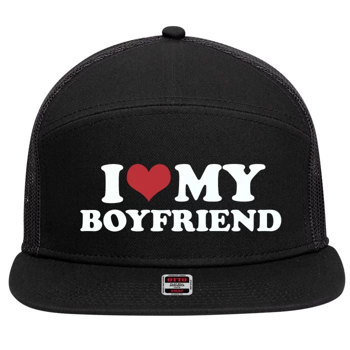 I Love My Boyfriend 7 Panel Mesh Trucker Snapback Hat