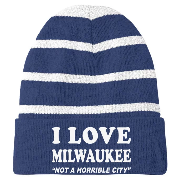 I Love Milwaukee Wisconsin Striped Beanie with Solid Band