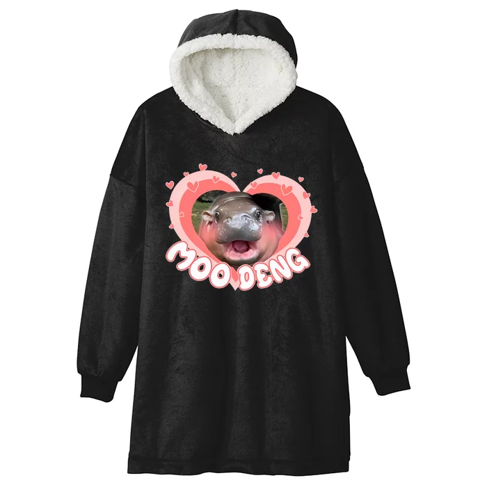 I Love Moo Deng Baby Hippo Moo Deng I Heart Moo Deng Hooded Wearable Blanket