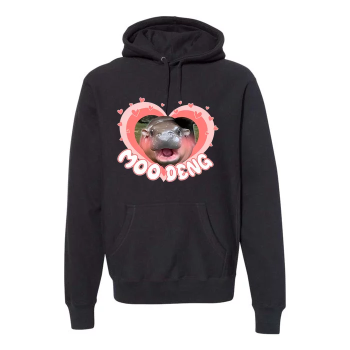 I Love Moo Deng Baby Hippo Moo Deng I Heart Moo Deng Premium Hoodie