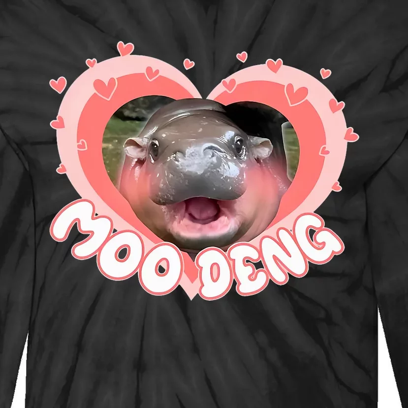 I Love Moo Deng Baby Hippo Moo Deng I Heart Moo Deng Tie-Dye Long Sleeve Shirt