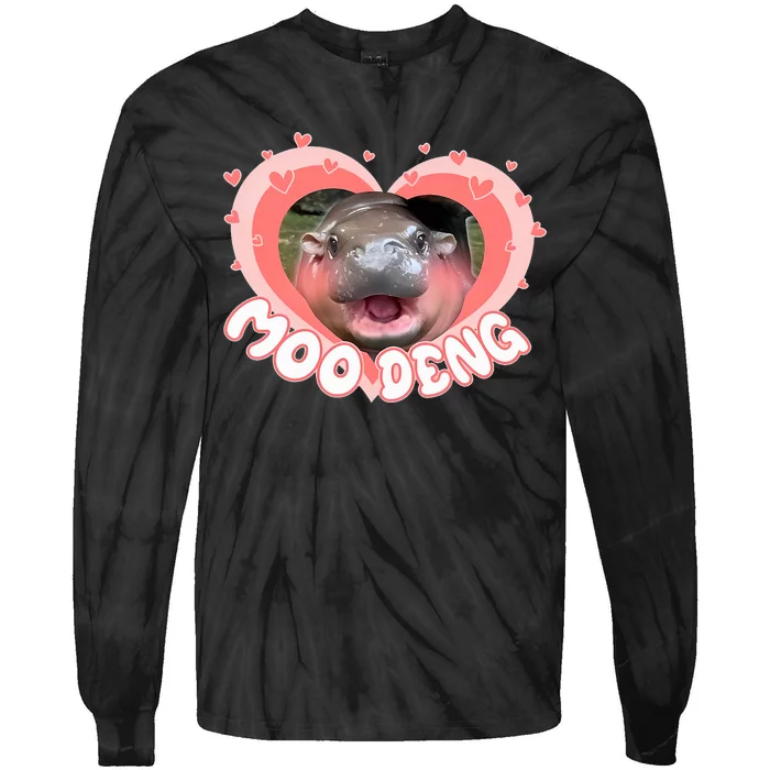 I Love Moo Deng Baby Hippo Moo Deng I Heart Moo Deng Tie-Dye Long Sleeve Shirt