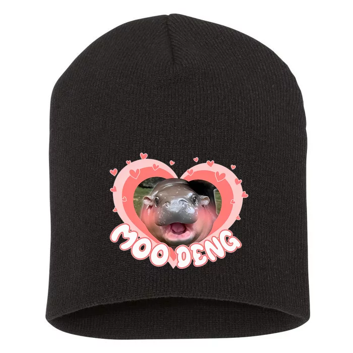 I Love Moo Deng Baby Hippo Moo Deng I Heart Moo Deng Short Acrylic Beanie