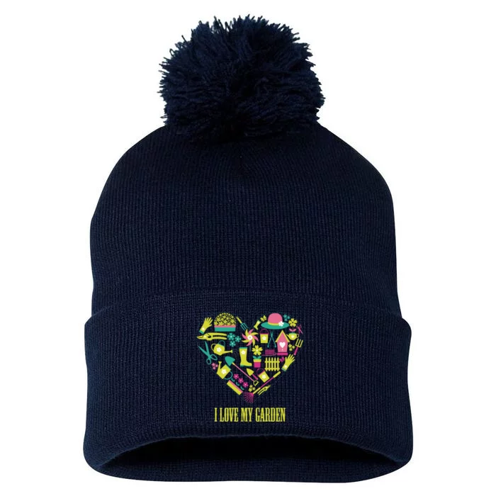 I Love My Garden Abstract Heart Pom Pom 12in Knit Beanie