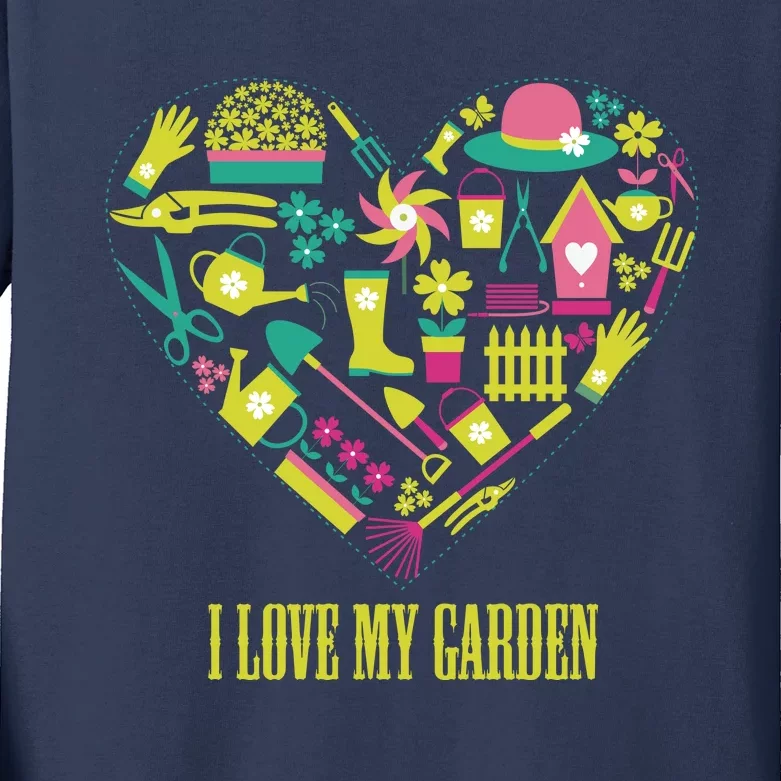 I Love My Garden Abstract Heart Kids Long Sleeve Shirt