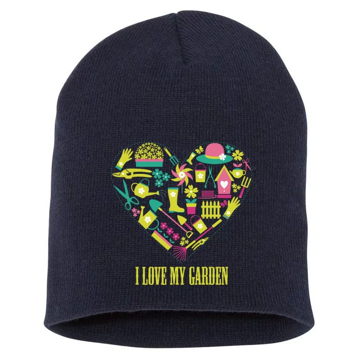 I Love My Garden Abstract Heart Short Acrylic Beanie