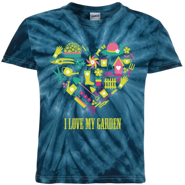 I Love My Garden Abstract Heart Kids Tie-Dye T-Shirt