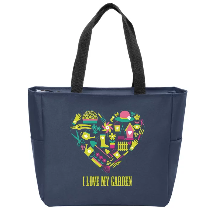 I Love My Garden Abstract Heart Zip Tote Bag