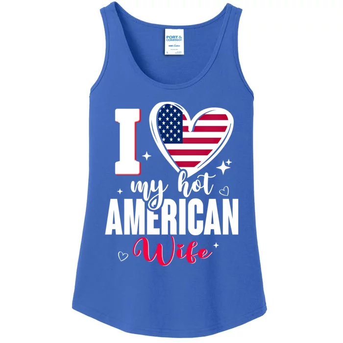 I Love My Hot American Wife Cute Usa Flag Heart Gift Ladies Essential Tank