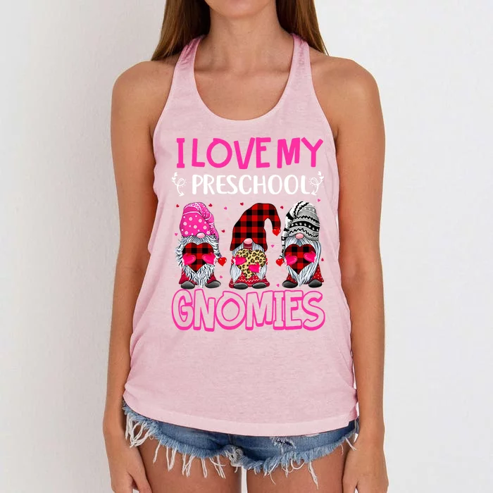 I Love My Preschool Gnomies Valentines Day Gnome Teacher Cute Gift Women's Knotted Racerback Tank