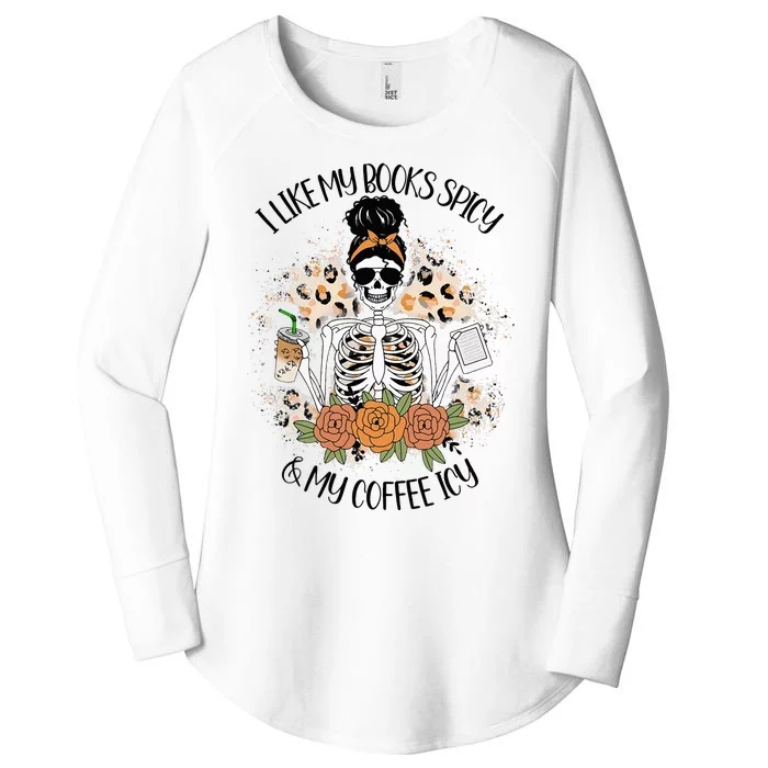 I Like My Books Spicy And My Coffee Icy Skeleton Women's Perfect Tri Tunic Long Sleeve Shirt