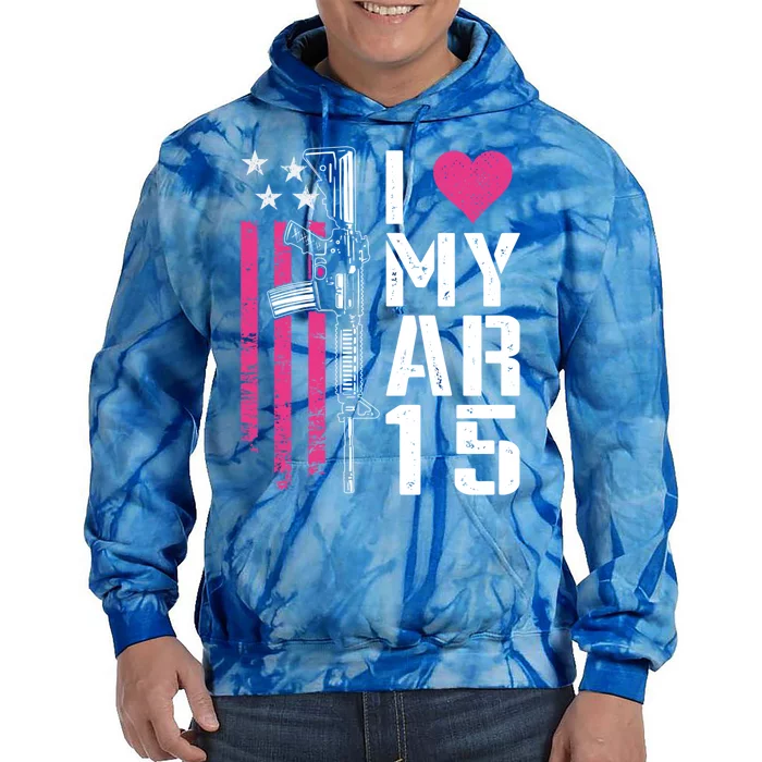 I Love My Ar15 Gift Pink Argift15 Rifle Owner Usa Flag Great Gift Tie Dye Hoodie