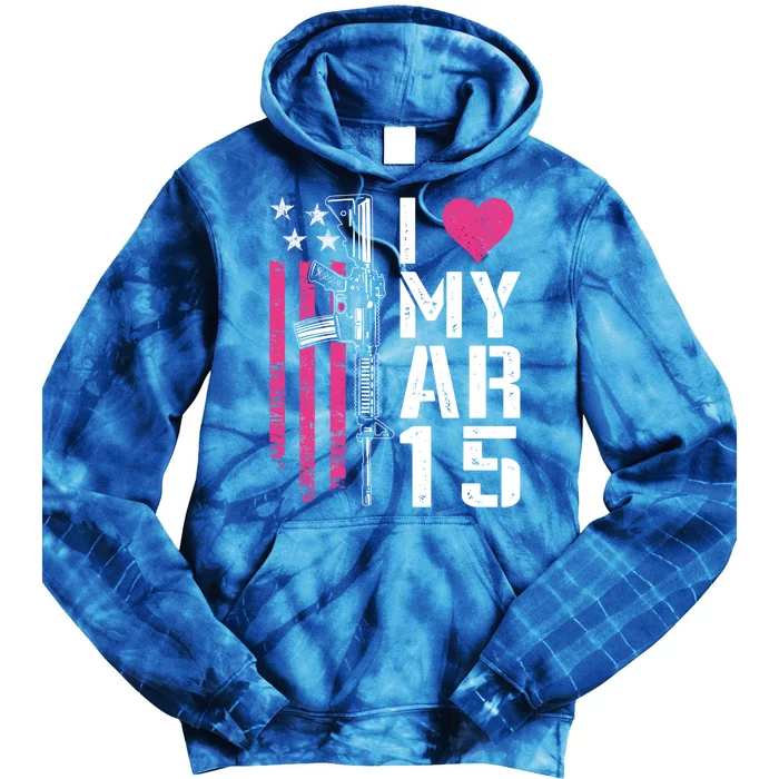 I Love My Ar15 Gift Pink Argift15 Rifle Owner Usa Flag Great Gift Tie Dye Hoodie