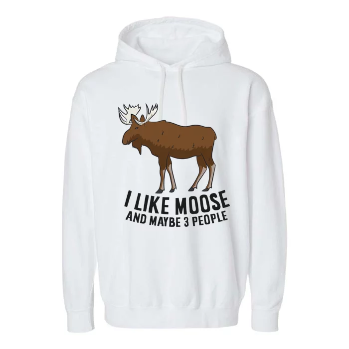 I Like Moose And Maybe 3 People Funny Moose Lover Gift Funny Gift Garment-Dyed Fleece Hoodie