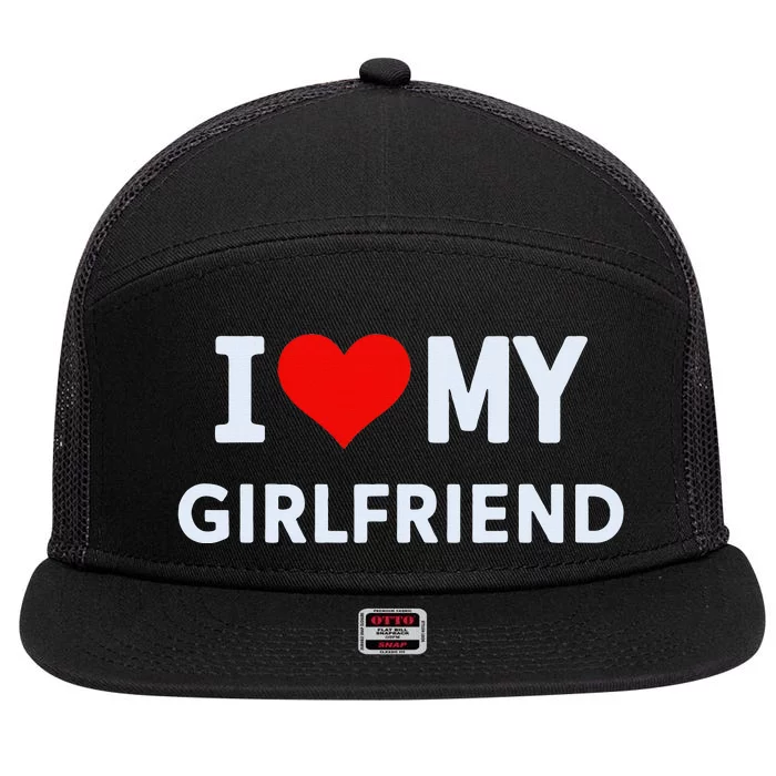 I Love My Hot Girlfriend I Heart My Hot Girlfriend Gf Couple 7 Panel Mesh Trucker Snapback Hat