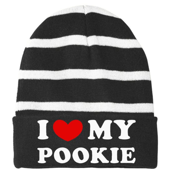 I Love My Pookie I Heart My Pookie Striped Beanie with Solid Band