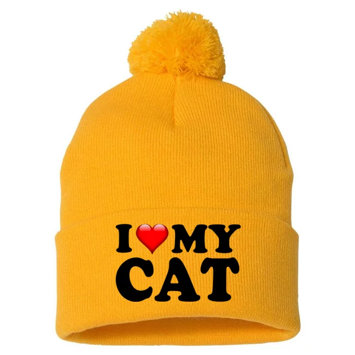 I Love My Cat Pom Pom 12in Knit Beanie