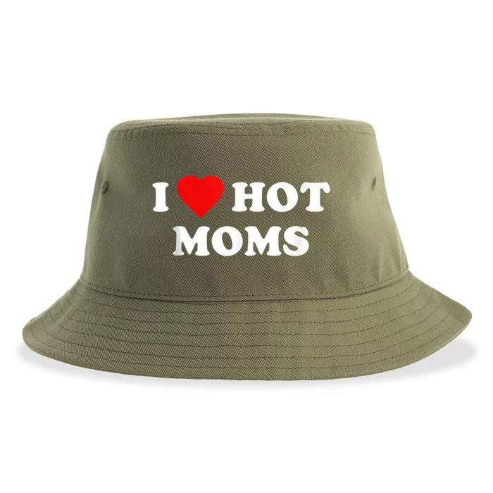 I Love My Hot Moms Gift Funny Red Heart Dads Gift Sustainable Bucket Hat