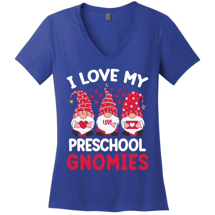 I Love My Preschool Gnomies Valentines Day Teacher Gnome Great Gift Women's V-Neck T-Shirt