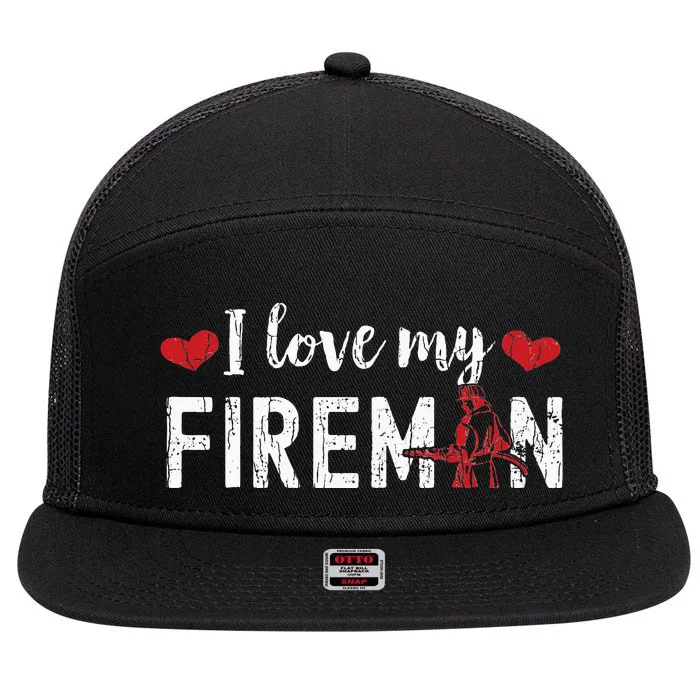 I Love My Fireman Funny Fire Firefighter 7 Panel Mesh Trucker Snapback Hat