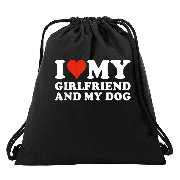 I Love My Girlfriend And My Dog Drawstring Bag