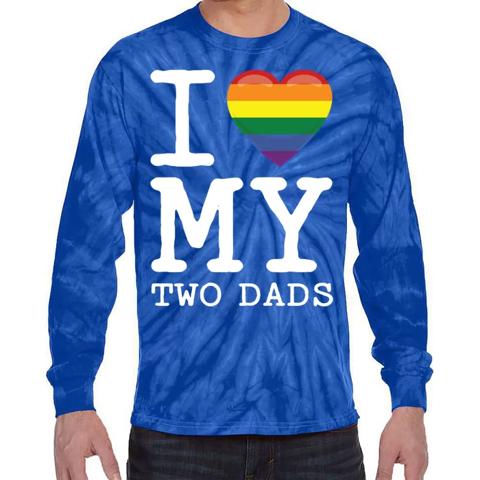 I Love My Two Dads Gay Homosexual Daughter Son Rainbow Heart Gift Tie-Dye Long Sleeve Shirt