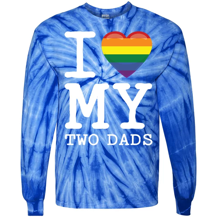 I Love My Two Dads Gay Homosexual Daughter Son Rainbow Heart Gift Tie-Dye Long Sleeve Shirt